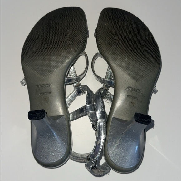 Prada Metallic Silver Strappy Sandal Wedges - Picture 3 of 4